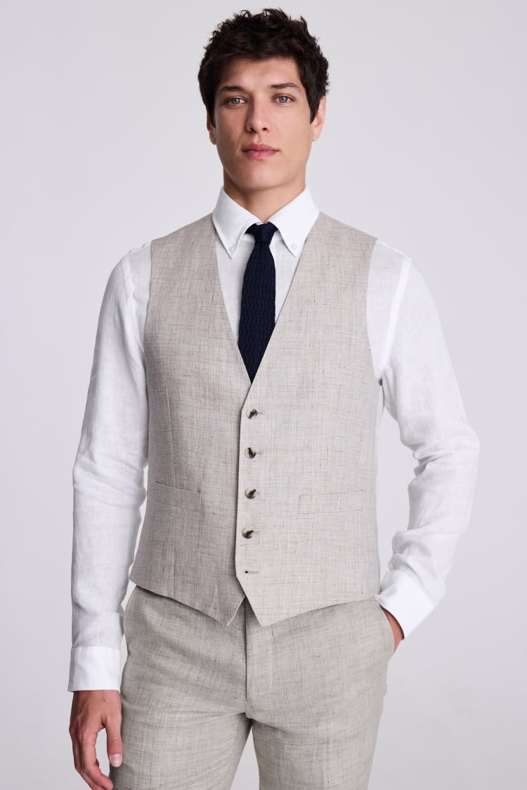 Tailored Fit Neutral Linen Waistcoat