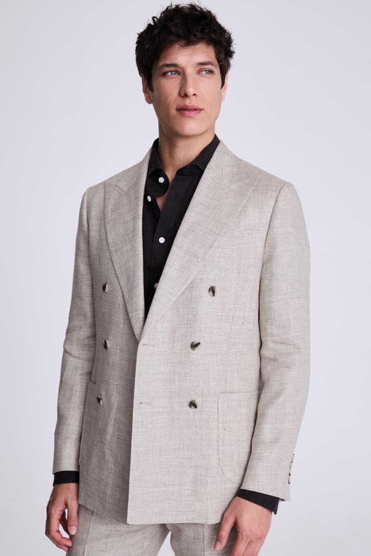 Tailored Fit Beige Linen Suit Jacket