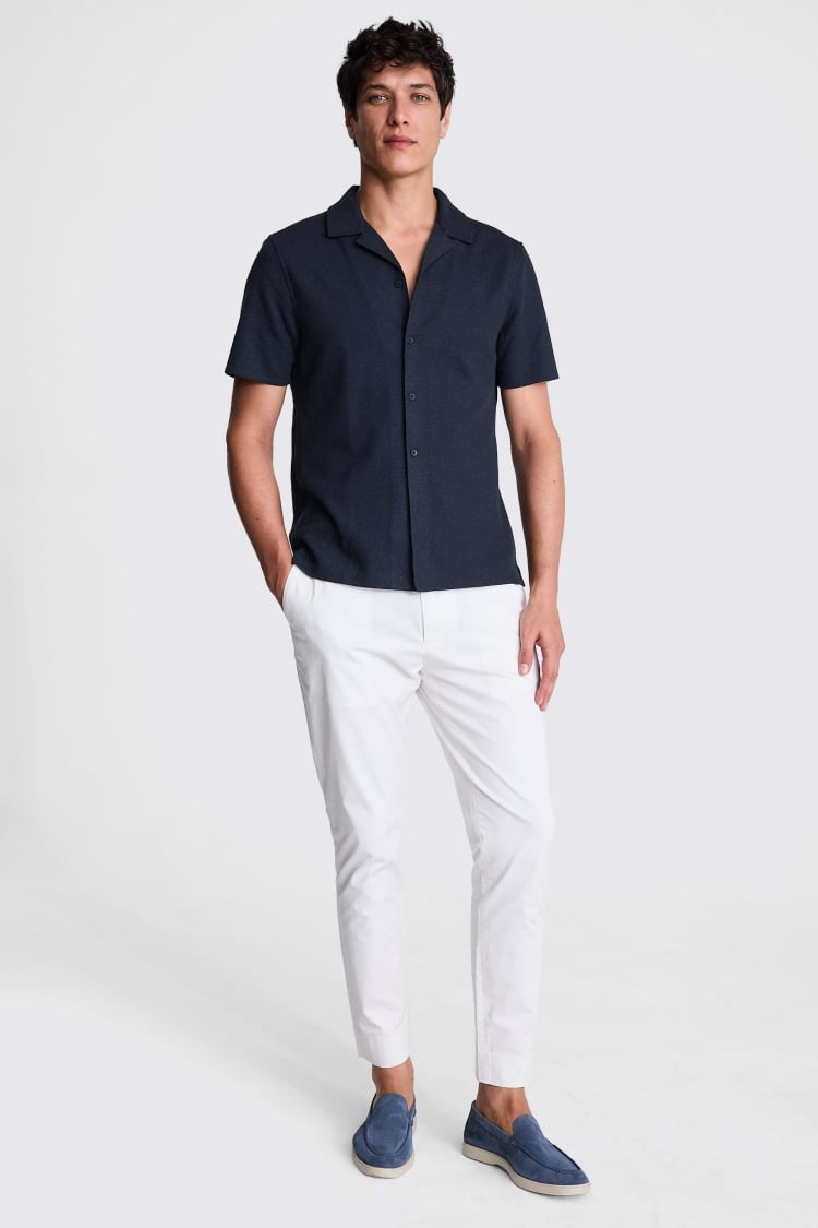 Navy Knitted Cuban Collar Shirt