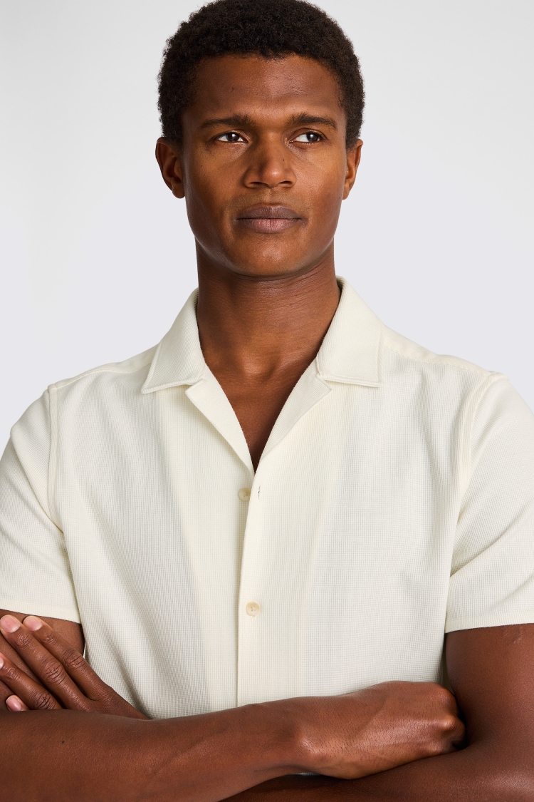 Ecru Knitted Cuban Collar Shirt