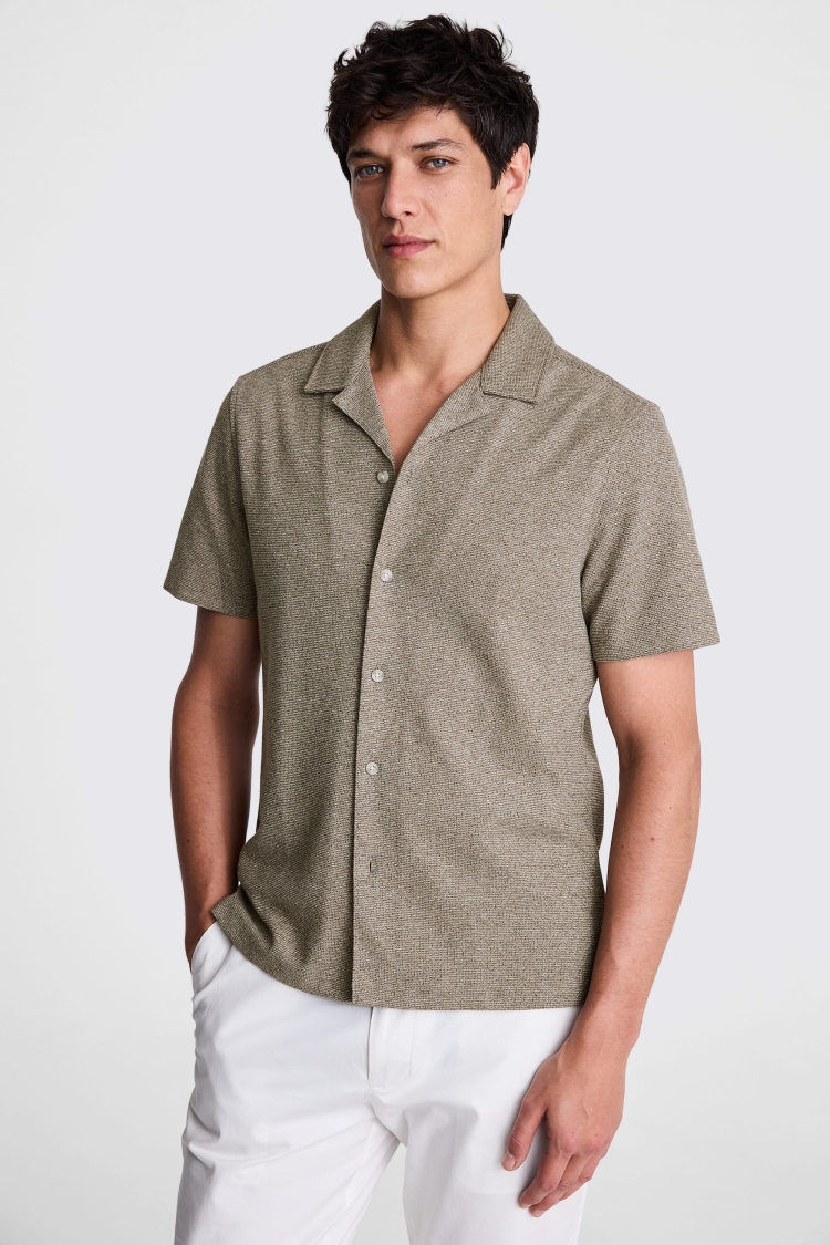 Neutral Knitted Cuban Collar Shirt