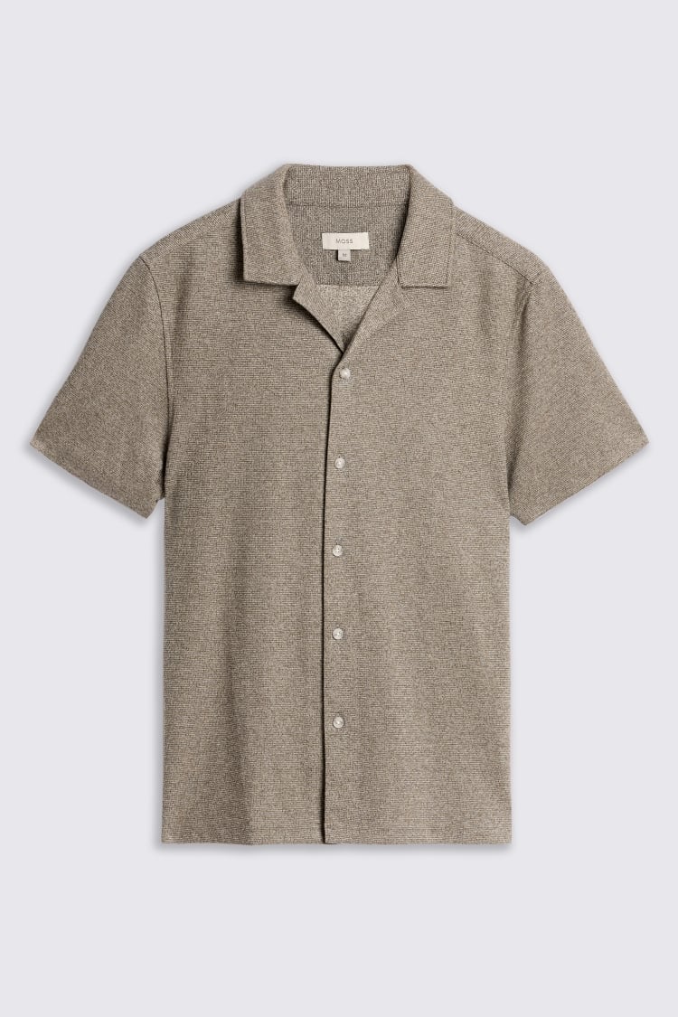 Neutral Knitted Cuban Collar Shirt