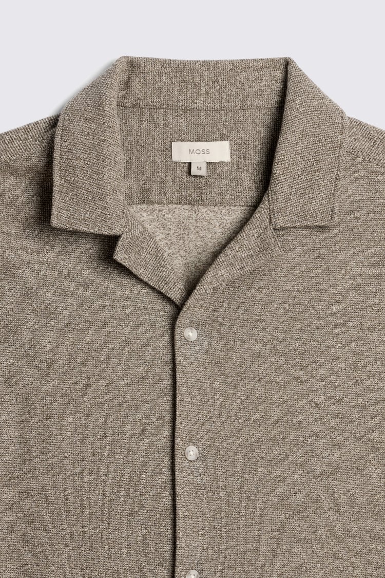 Neutral Knitted Cuban Collar Shirt