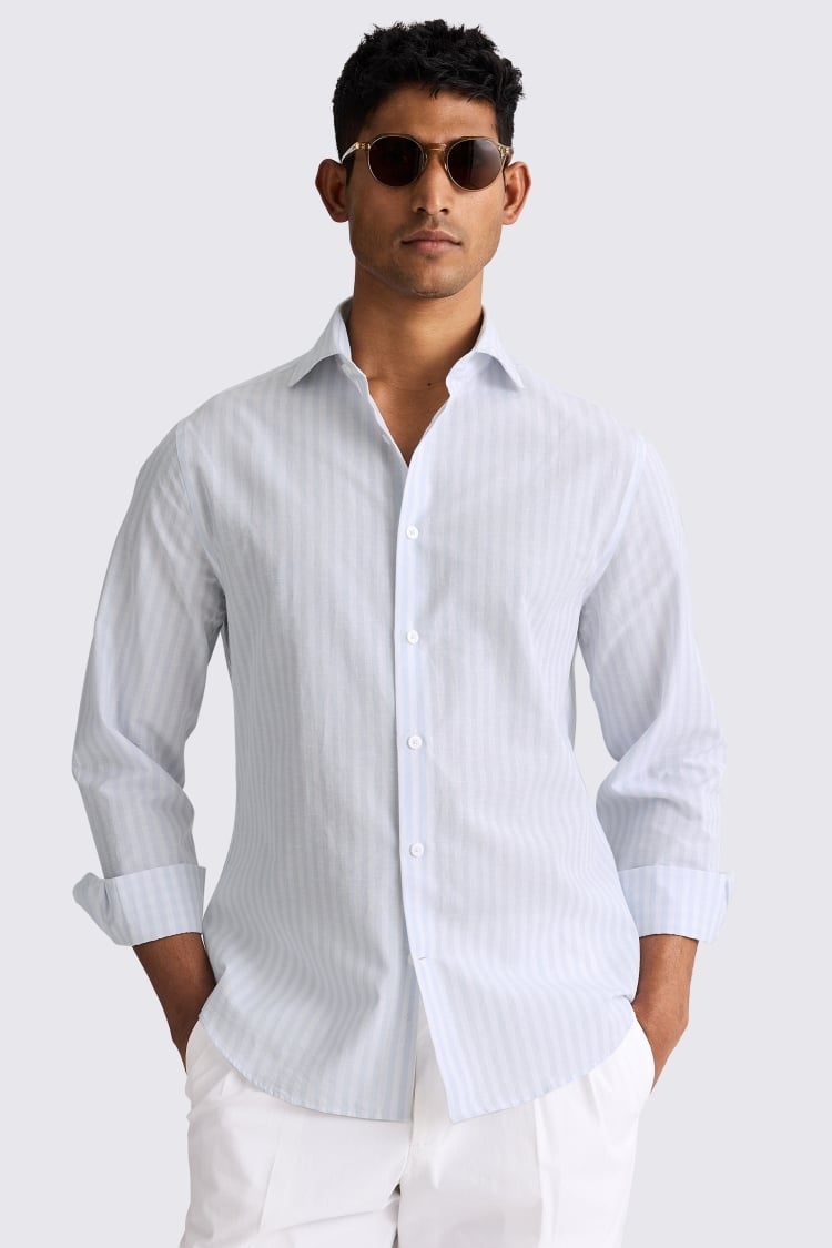 Cotton Linen Sky Bengal Stripe Shirt