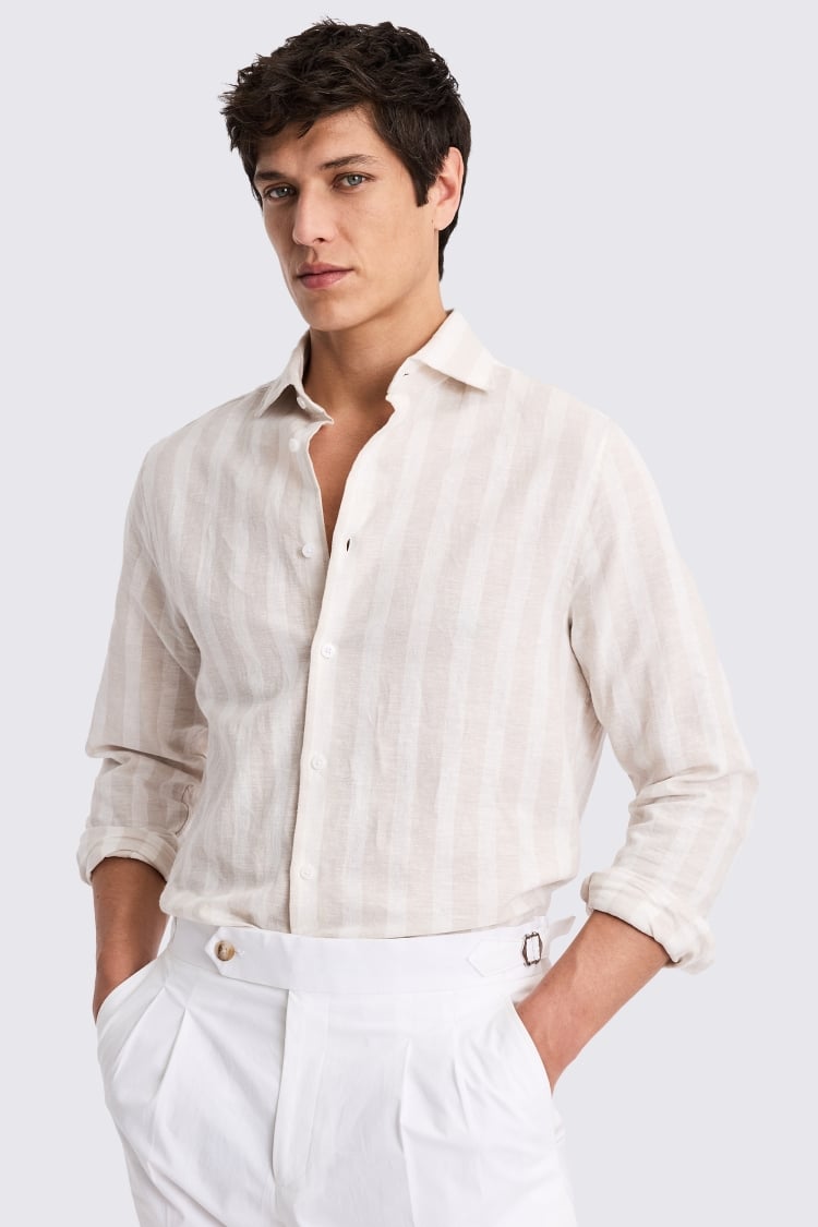 Cotton Linen Camel Stripe Shirt