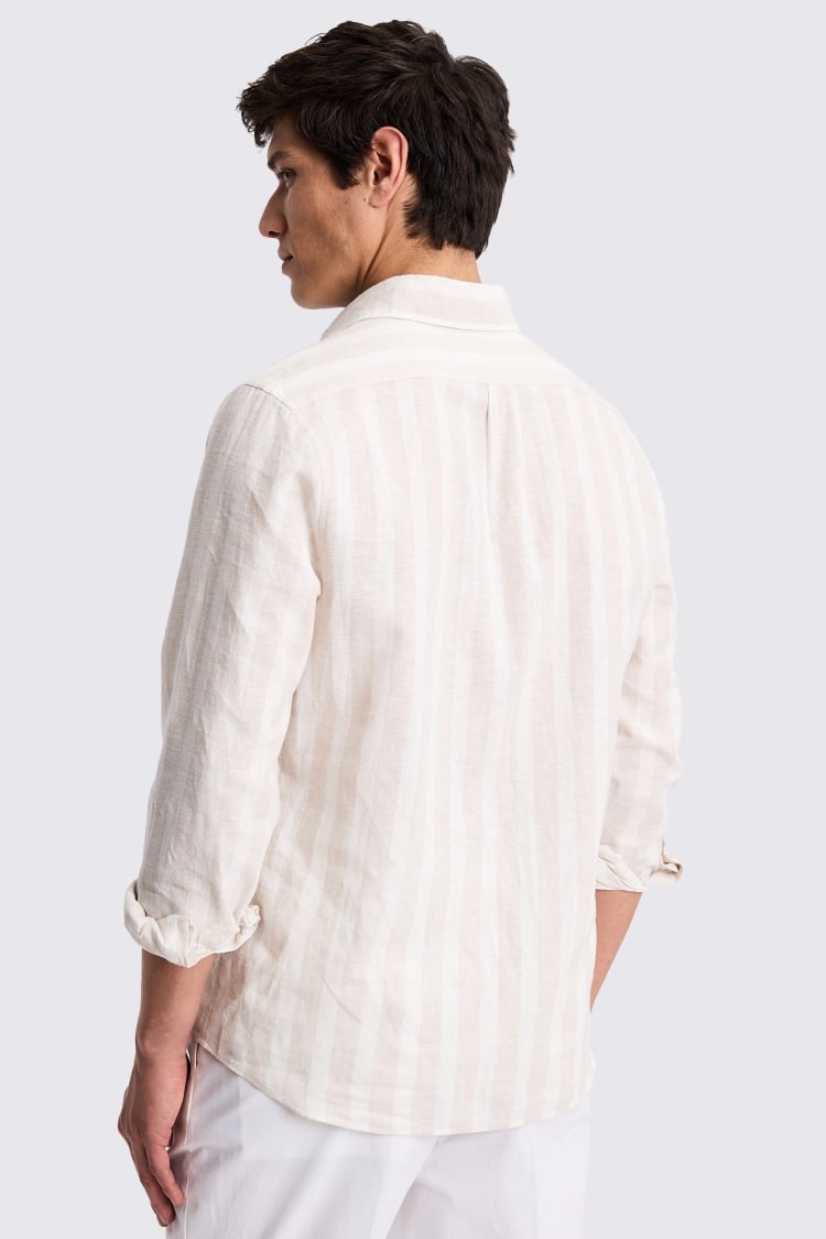 Cotton Linen Camel Stripe Shirt