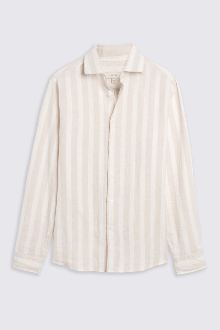 Cotton Linen Camel Stripe Shirt