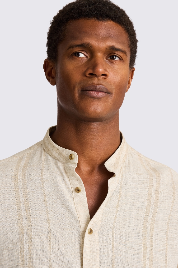 Grandad Popover Linen Wide Stripe Shirt
