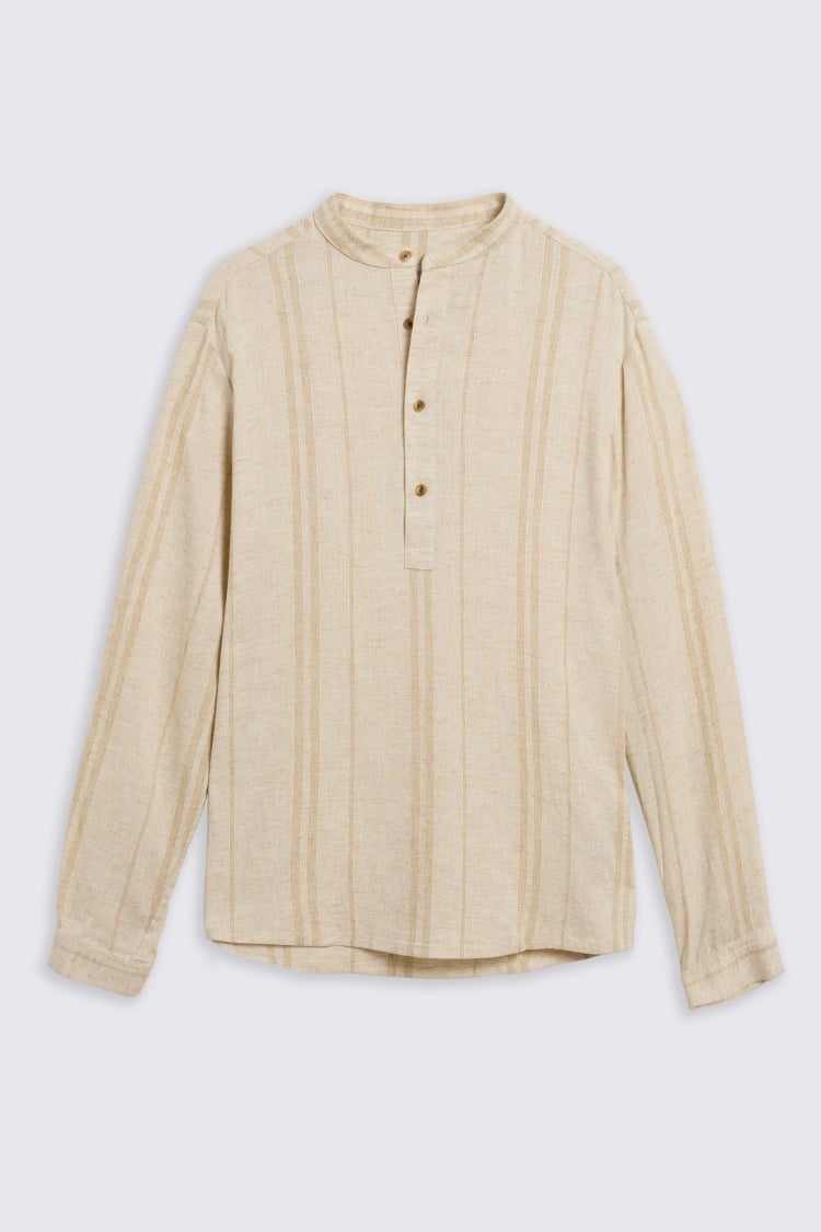 Grandad Popover Linen Wide Stripe Shirt