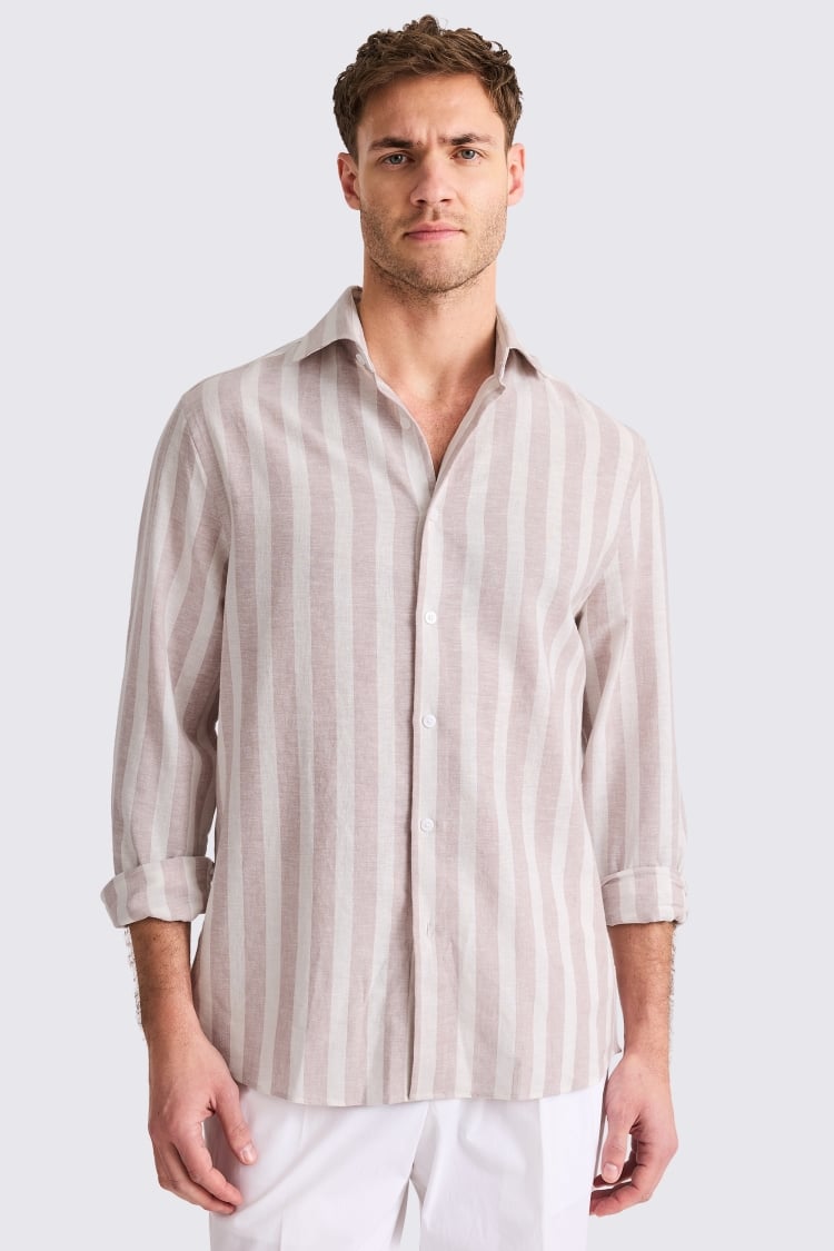 Cotton Linen Dusty Pink Wide Stripe Shirt 