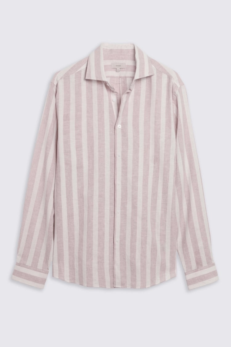 Cotton Linen Dusty Pink Wide Stripe Shirt 