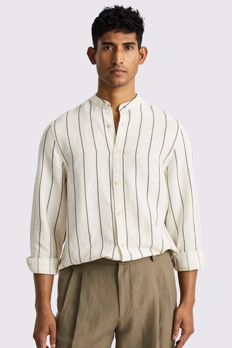 Cotton Linen Neutral Woven Stripe Shirt