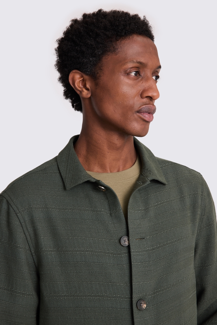 Khaki Knit Striped Overshirt