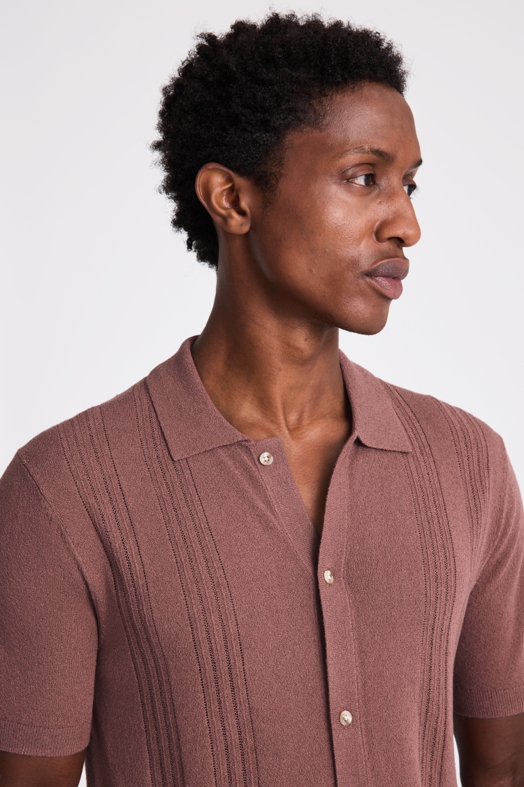 Pink Bouclé Pointelle Button Through Shirt