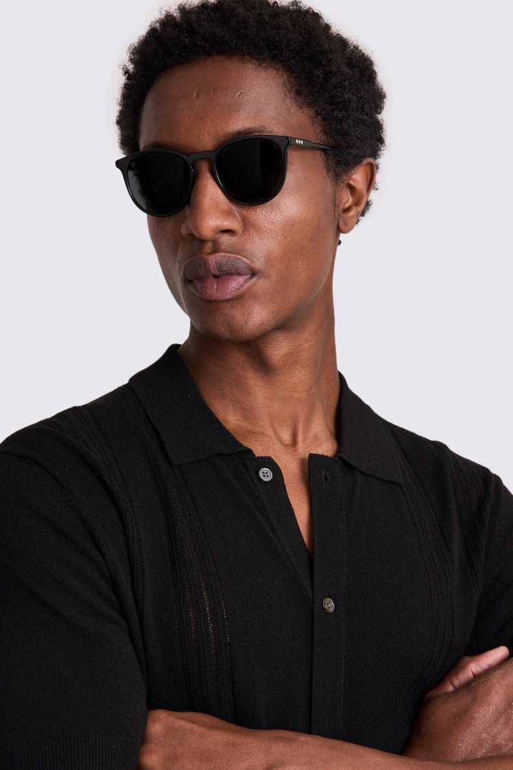Black Bouclé Pointelle Button Through Shirt