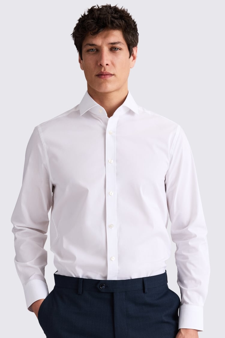 Tailored Fit White Stretch Print Contrast Shirt