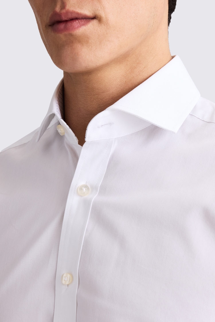 Tailored Fit White Stretch Print Contrast Shirt