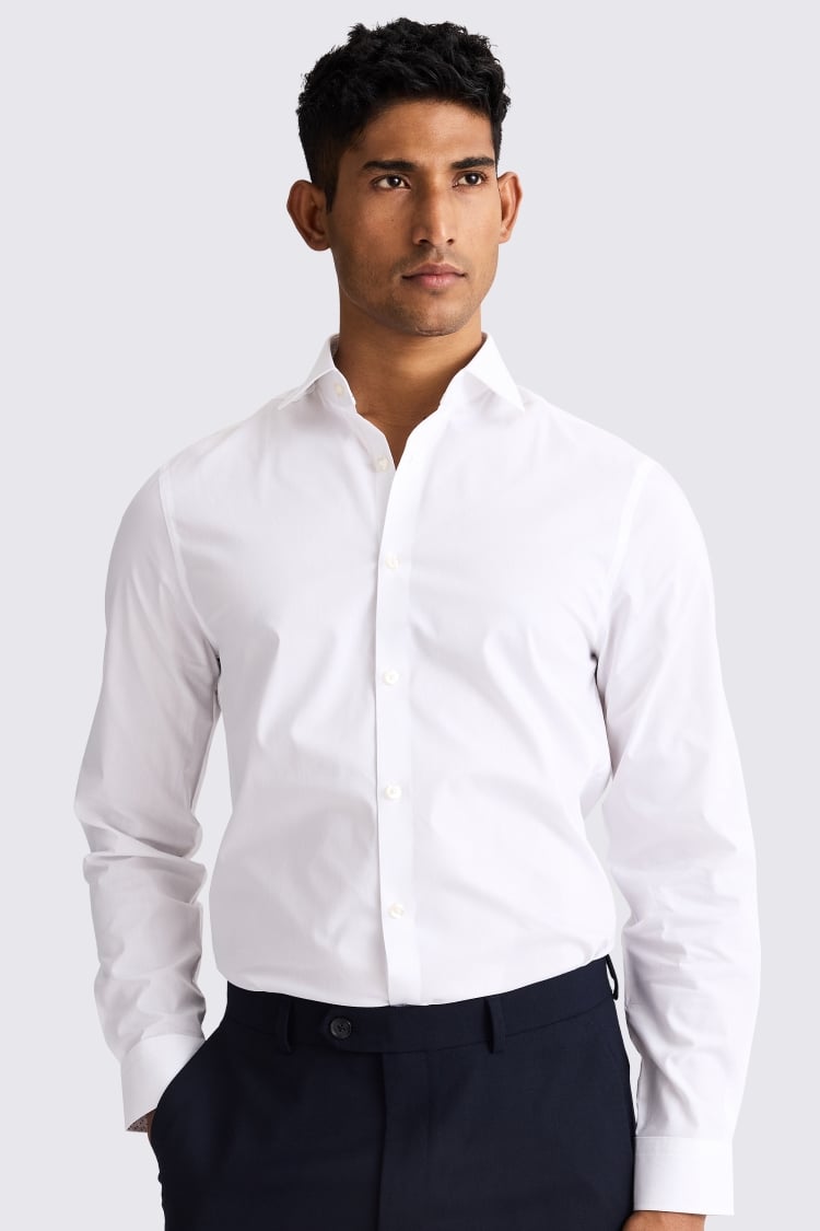 Slim White Stretch Print Contrast Shirt 