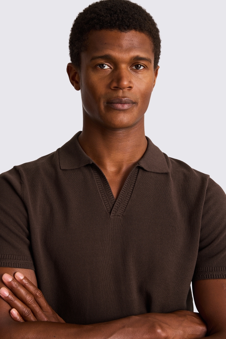 Brown Herringbone Trim Skipper Polo