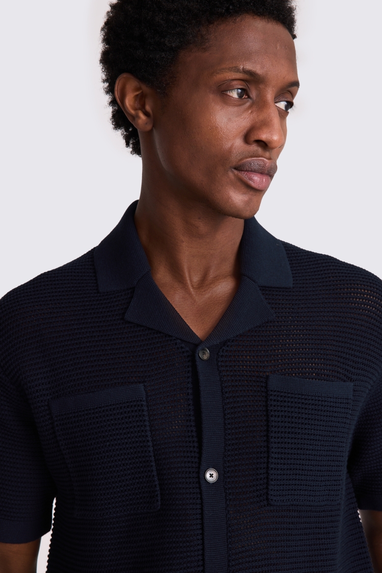 Navy Open Knit Shirt