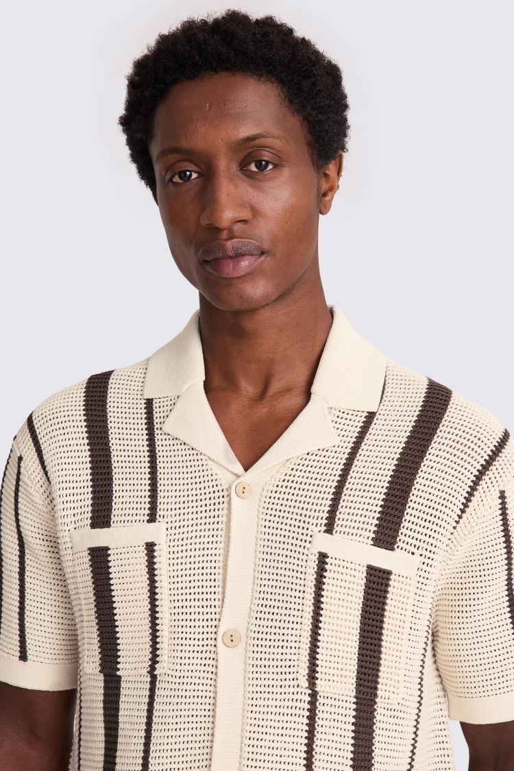 Ecru & Brown Stripe Open Knit Shirt