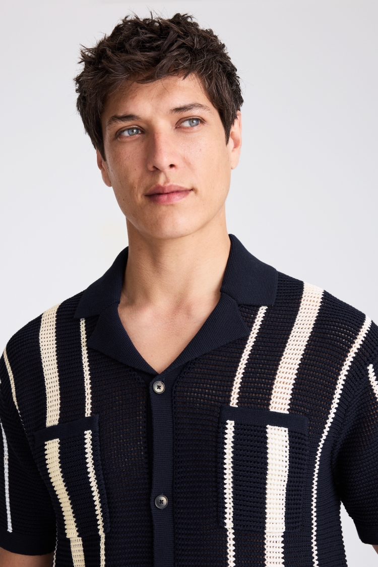 Navy & White Stripe Open Knit Shirt