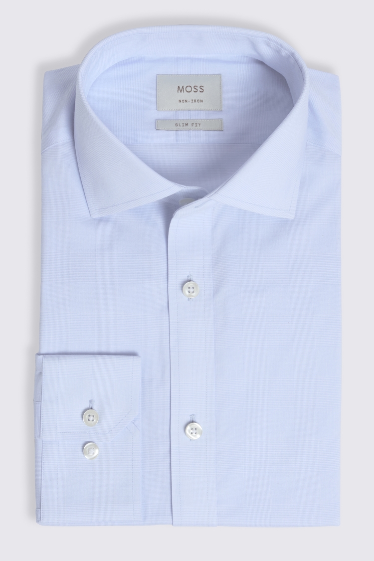Slim Fit Sky Prince of Wales Check Non-Iron Shirt
