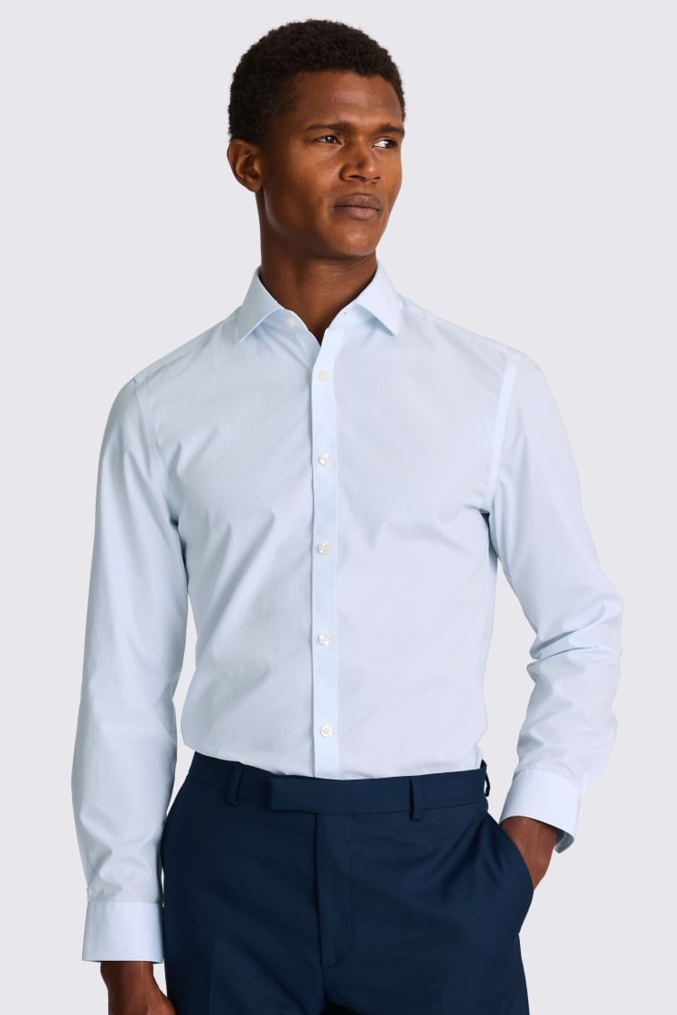 Slim Fit White and Sky Stripe Non-Iron Shirt