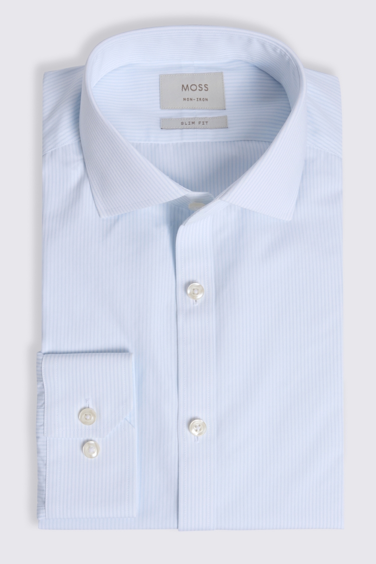 Slim Fit White and Sky Stripe Non-Iron Shirt