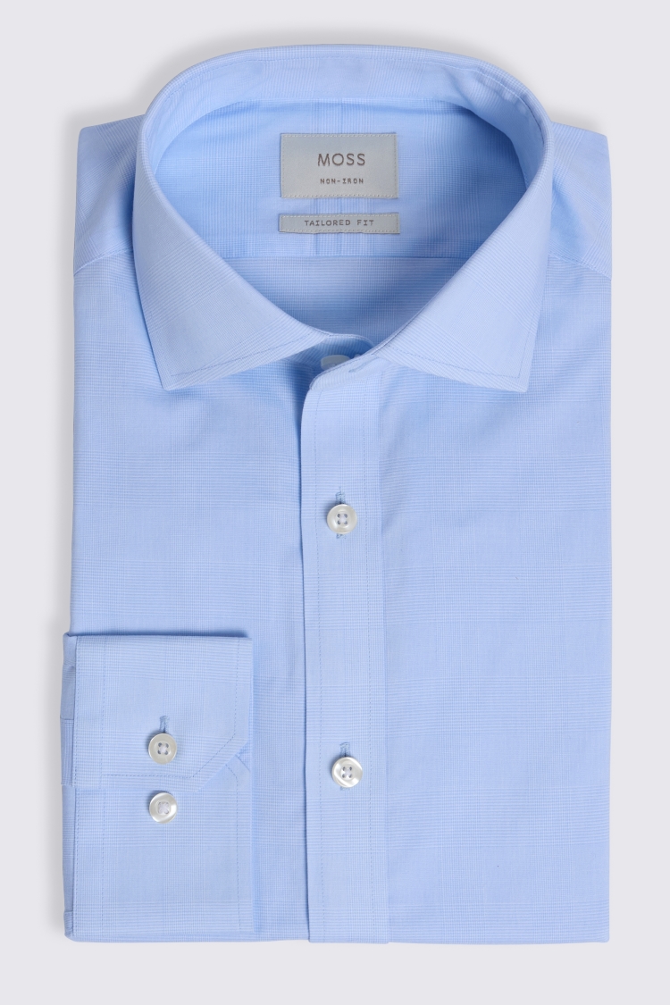 Tailored Fit Sky Prince of Wales Check Non Iron Shirt