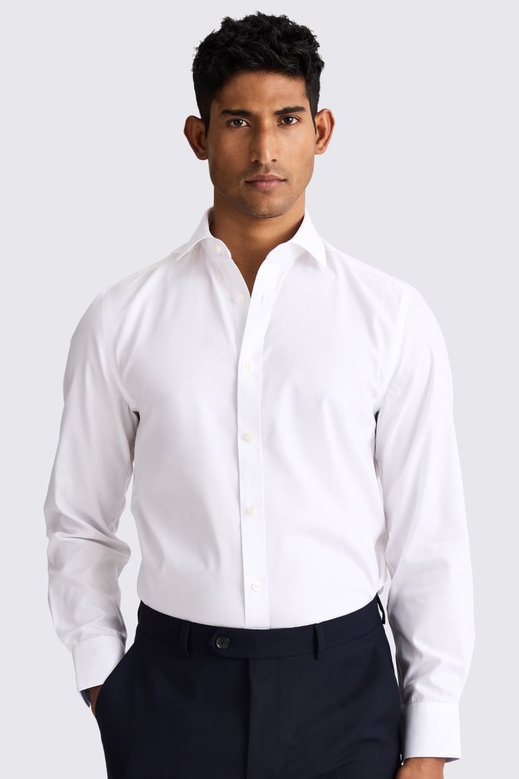 Tailored Fit White Pinpoint Contrast Non Iron Shirt