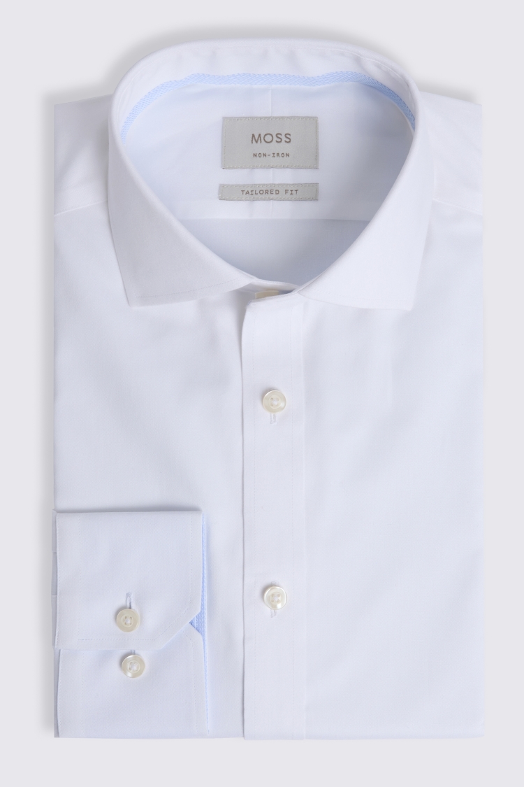 Tailored Fit White Pinpoint Contrast Non Iron Shirt