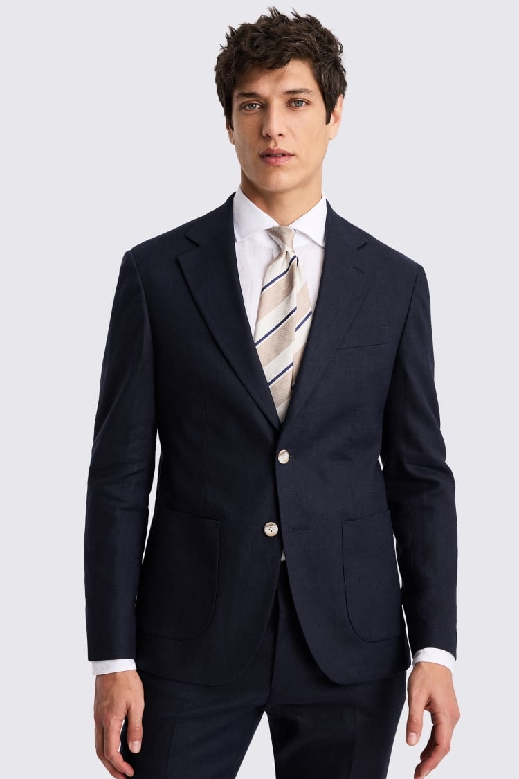 Slim Fit Navy Matte Linen Jacket