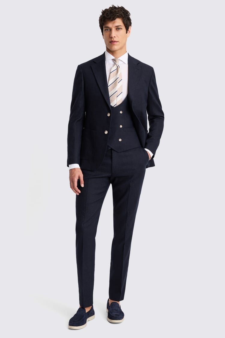 Slim Fit Navy Matte Linen Jacket