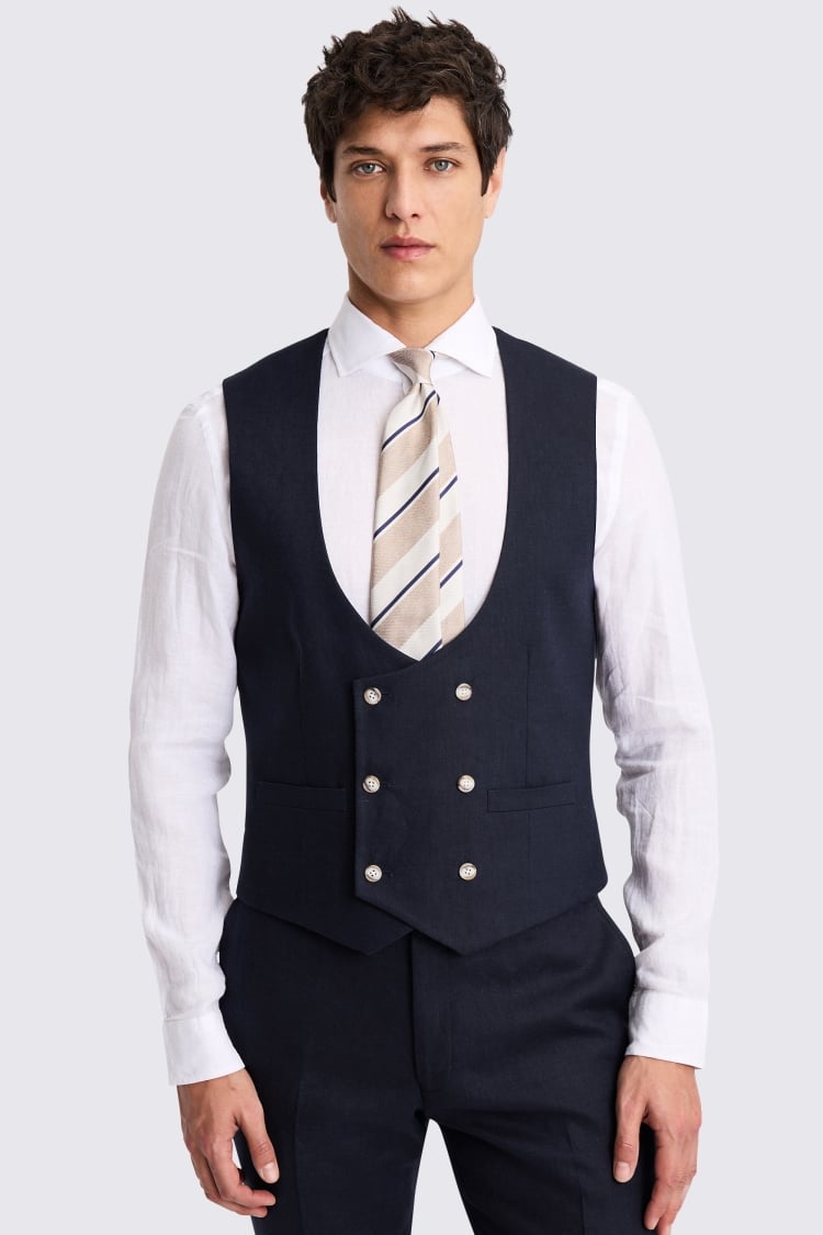 Slim Fit Navy Matte Linen Jacket