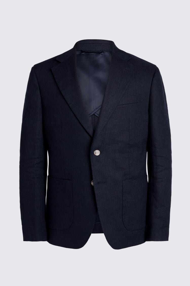 Slim Fit Navy Matte Linen Jacket