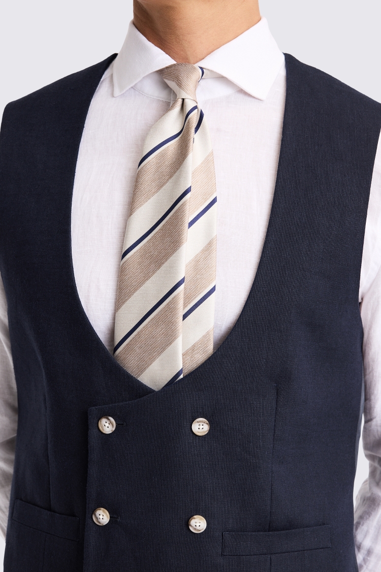 Slim Fit Navy Matte Linen Waistcoat