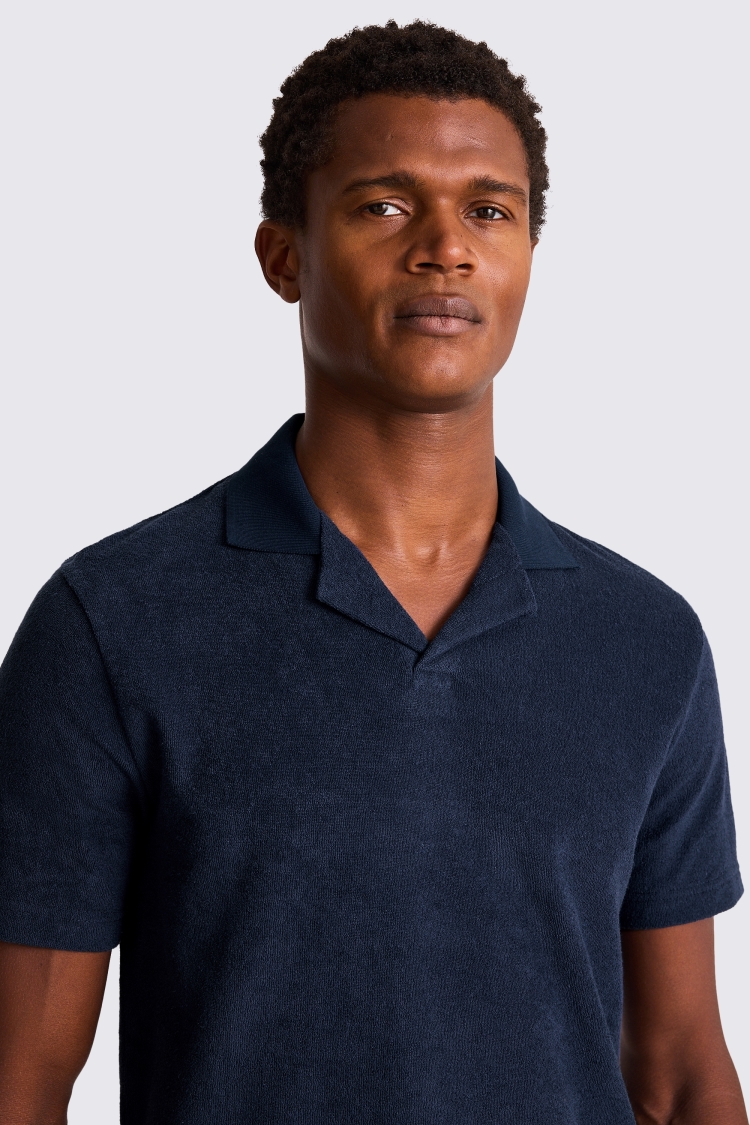 Navy Terry Towelling Skipper Polo