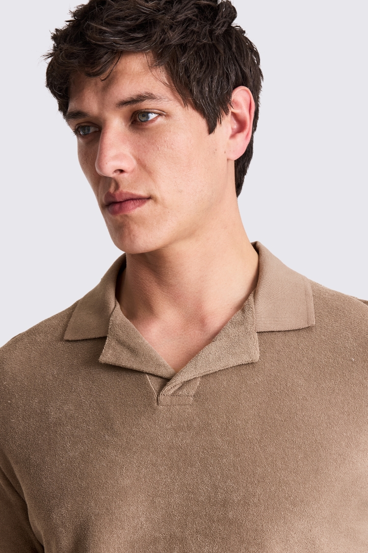 Taupe Terry Towelling Skipper Polo