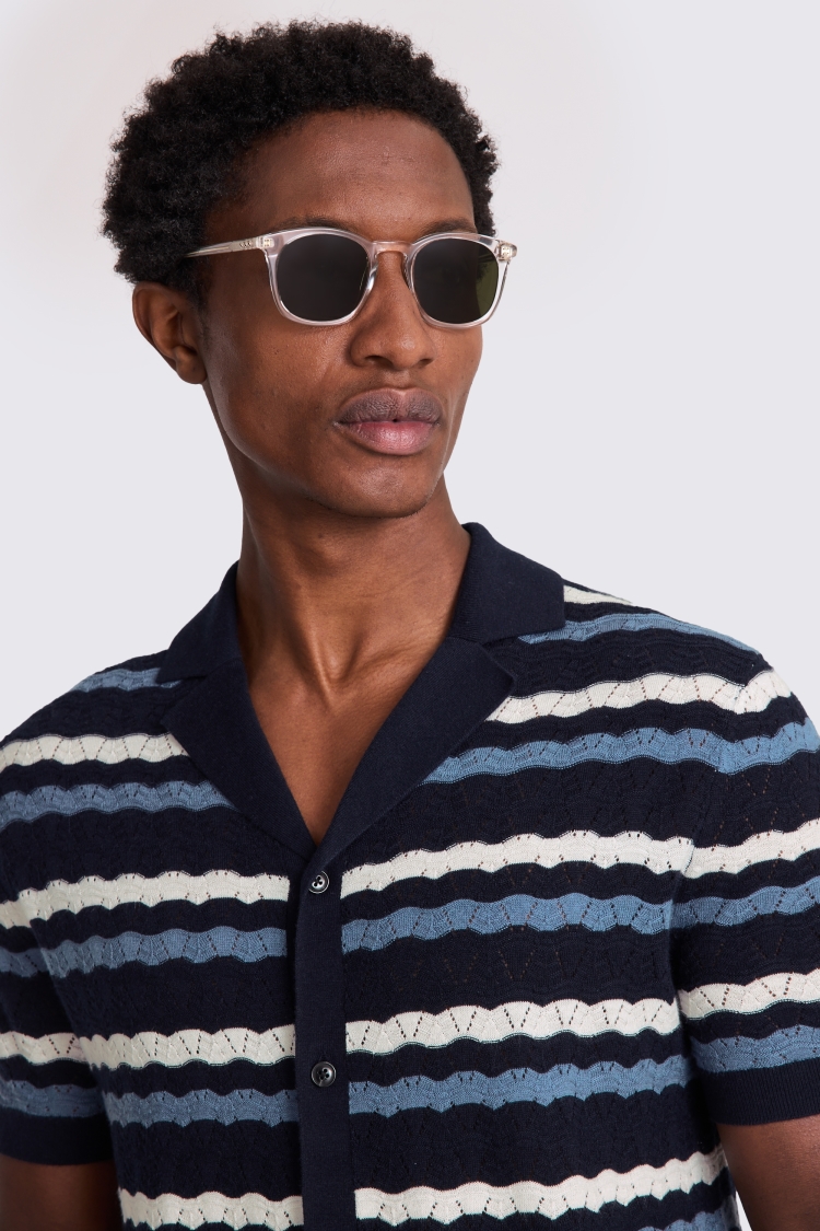Navy and White Stripe Pointelle Shirt