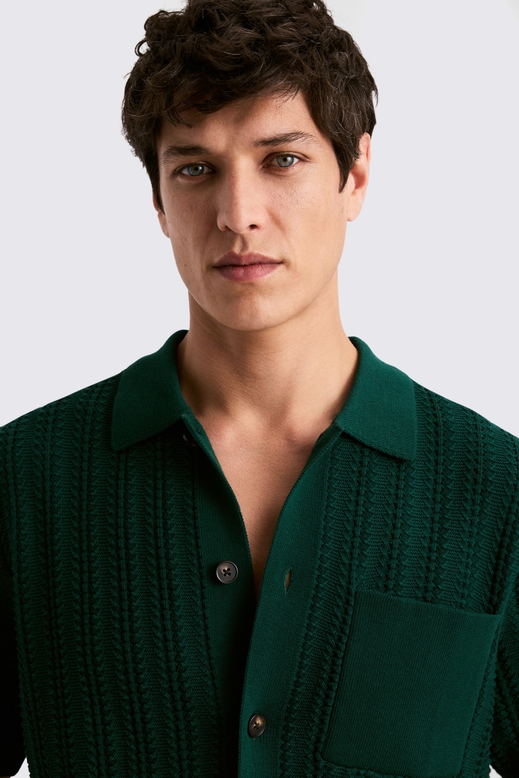 Emerald Green Chevron Pointelle Knitted Shirt