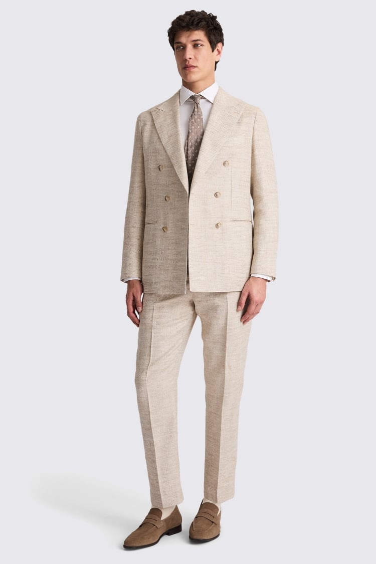 Italian Tailored Fit Oatmeal Herringbone Jacket