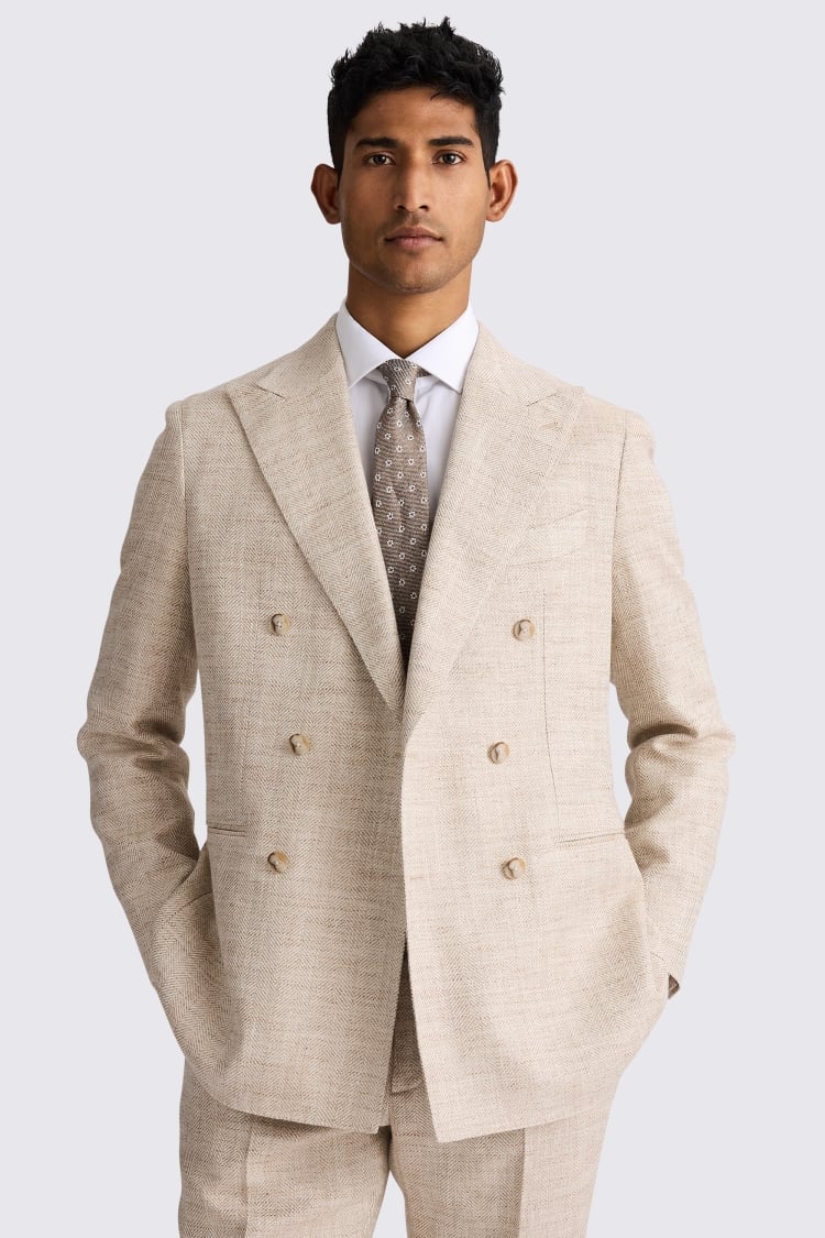 Italian Tailored Fit Oatmeal Herringbone Suit