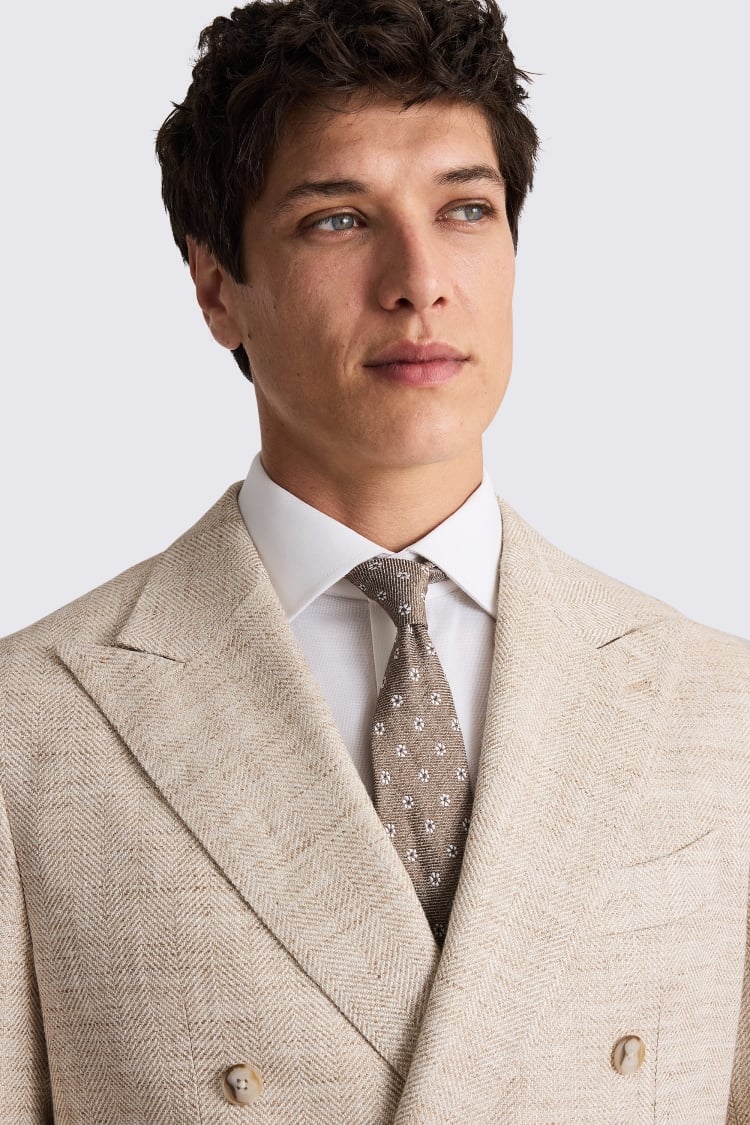 Italian Tailored Fit Oatmeal Herringbone Suit
