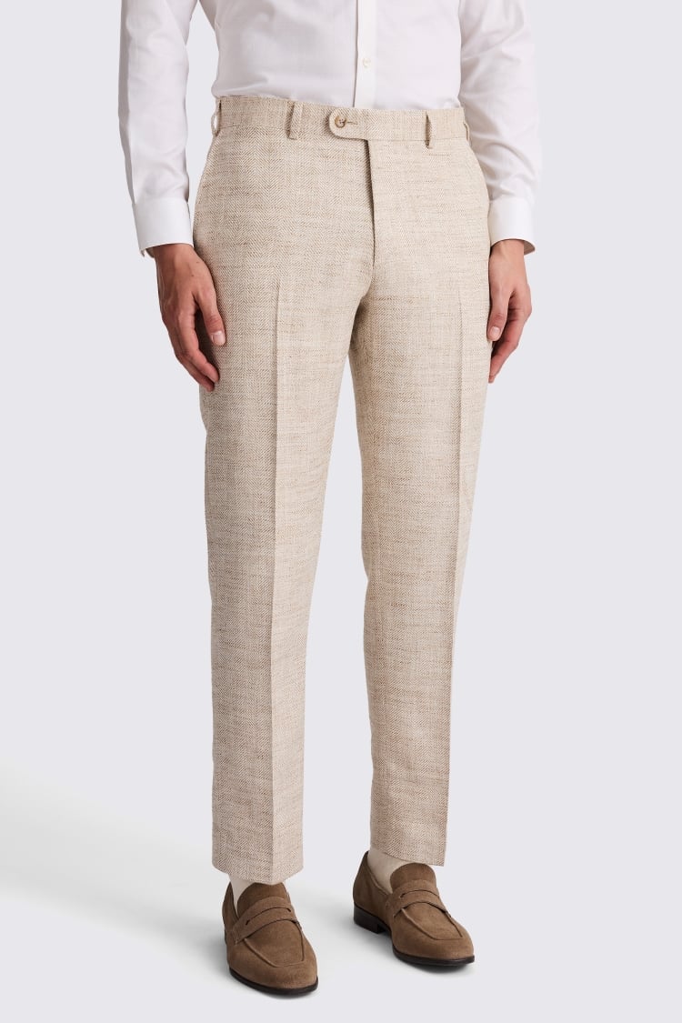 Italian Tailored Fit Oatmeal Herringbone Suit