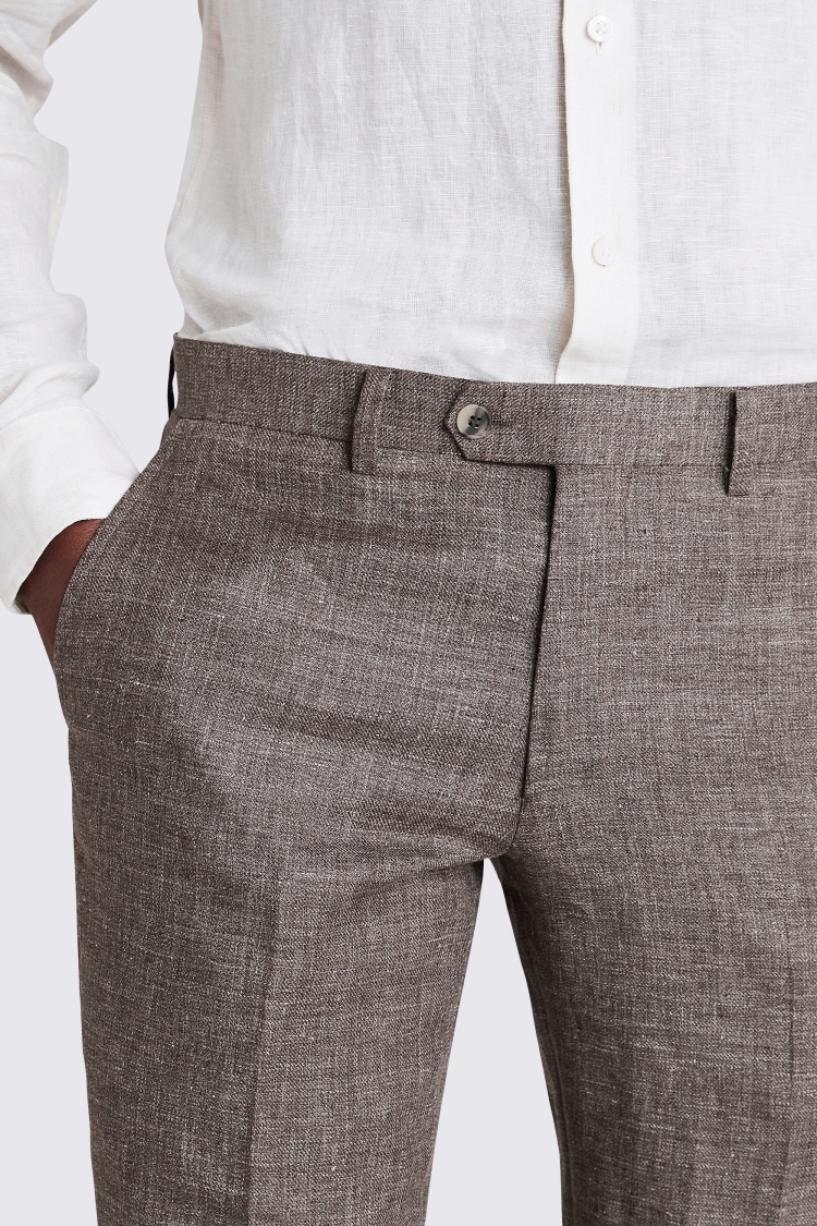 Slim Fit Brown Linen Trousers