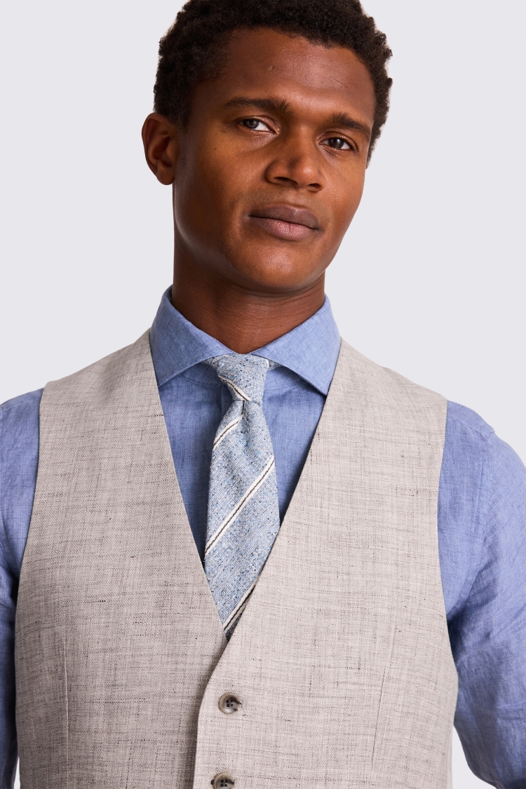 Slim Fit Oatmeal Linen Waistcoat