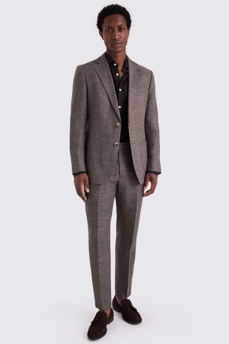 Regular Fit Brown Linen Suit