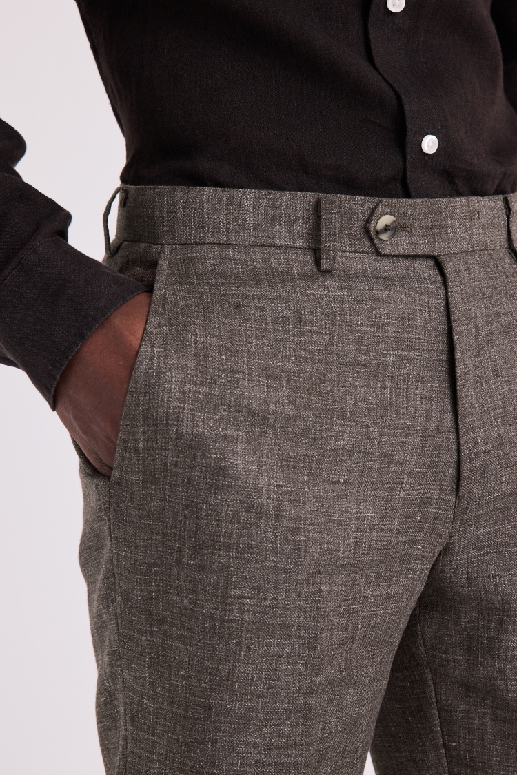 Regular Fit Brown Linen Trousers