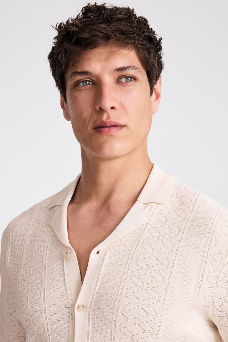 Ecru Pointelle Cuban Shirt